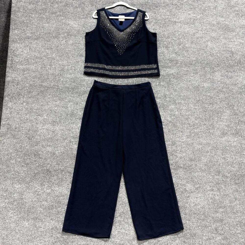 R&M Richards Pants Tank Set Womens 18 Blue Beaded Formal Evening Outfit Career